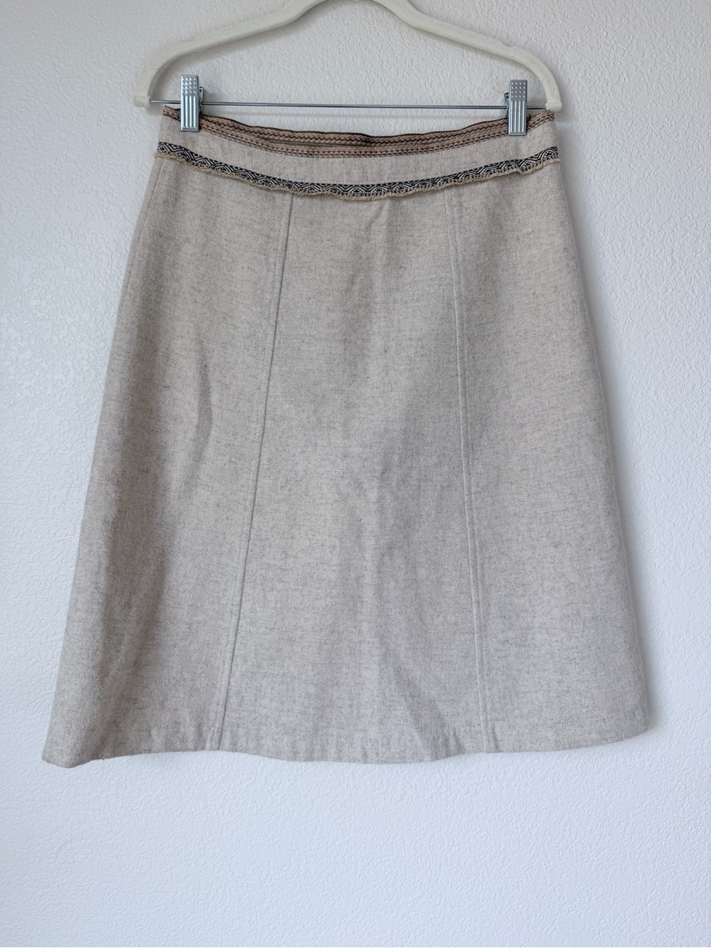 GAP Wool Blend A-Line Skirt Size 4 Beige Woven Trim Y2K 2000s Preppy